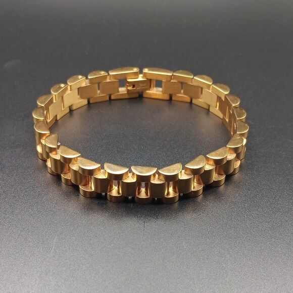 NEW Stainless Steel Band Bracelet Goldtone 7" - Picture 3 of 5